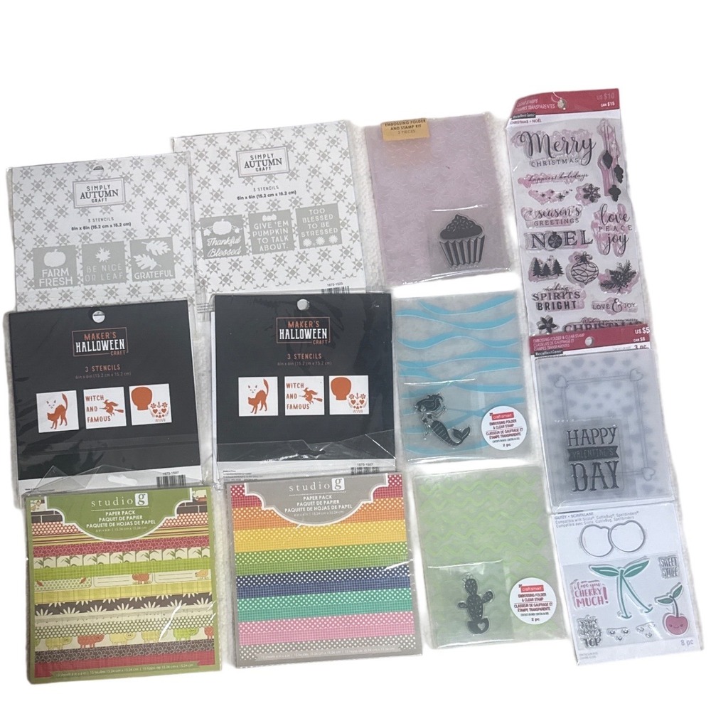 Mixed Craft Lot Stencils Studio G Paper Packs Embossing Folders Stamps 12pc Set